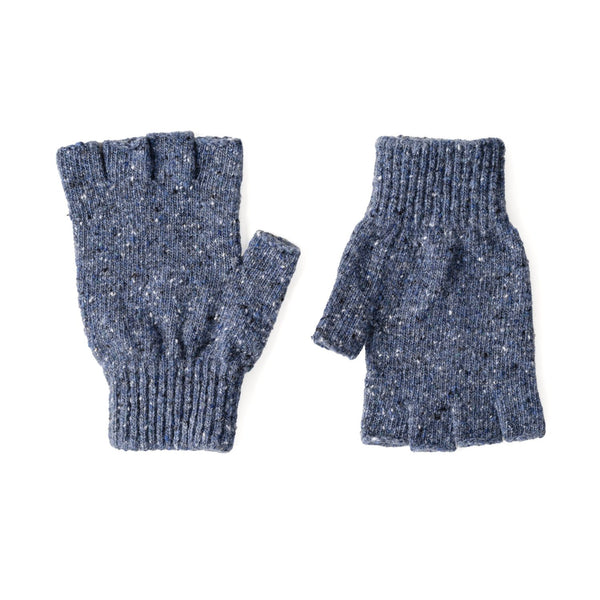 mens donegal wool denim blue fingerless gloves gift set