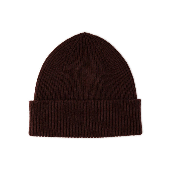 Lambswool beanie - Ribbed beanie hat for men and women - chocolate brown