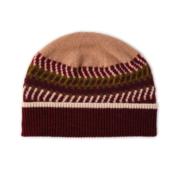 Ladies Patterned Wool Beanie Hat | Corra | Lomond - Wine Red