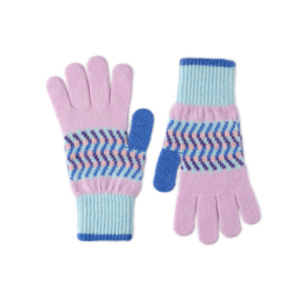 Patterned Ladies Wool Gloves | Pink and Blue Jacquard | The Cashmere Choice
