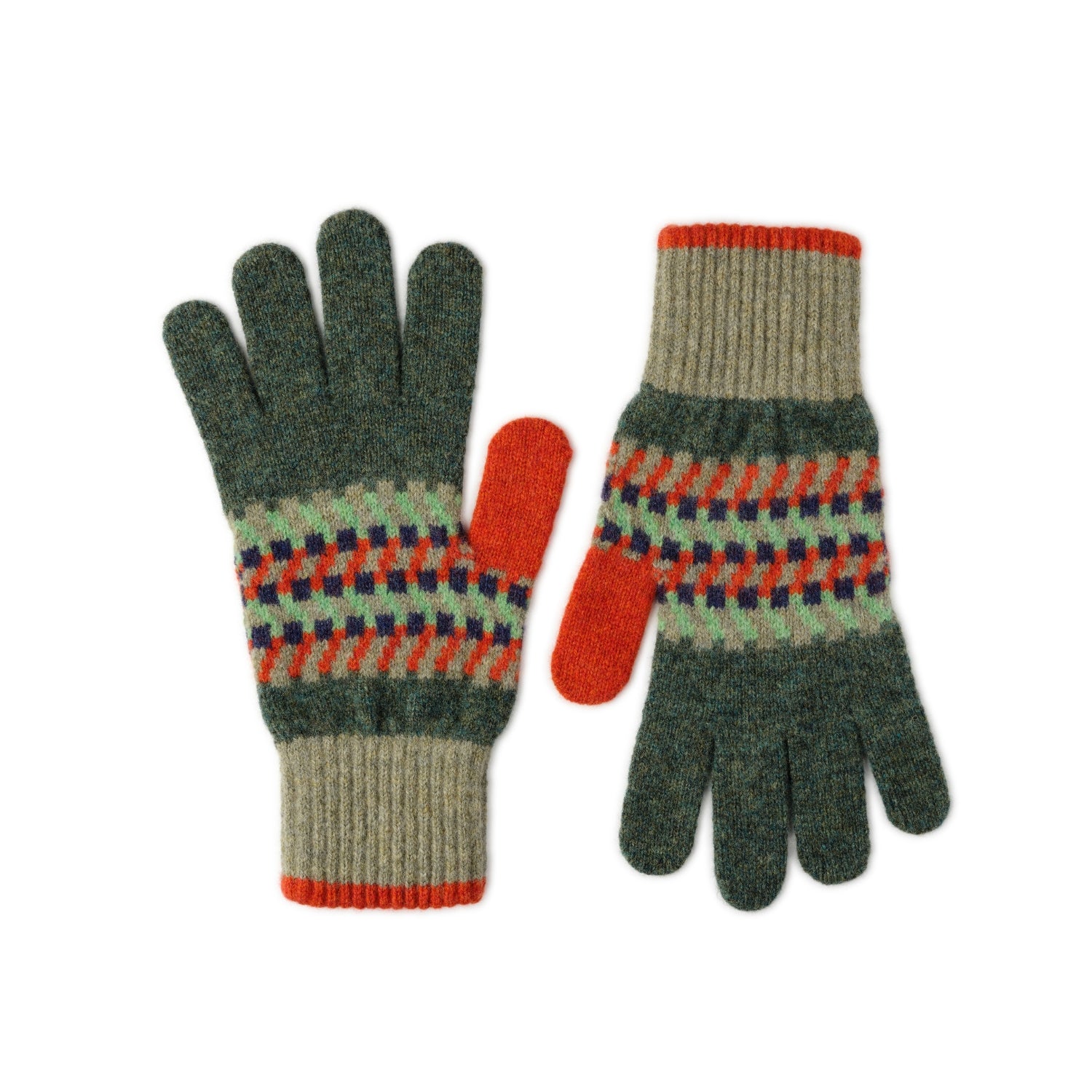 Patterned Ladies Wool Gloves | Green Jacquard | The Cashmere Choice