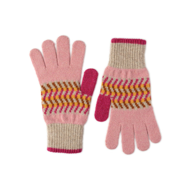 Patterned Ladies Wool Gloves | Pink and Beige | The Cashmere Choice