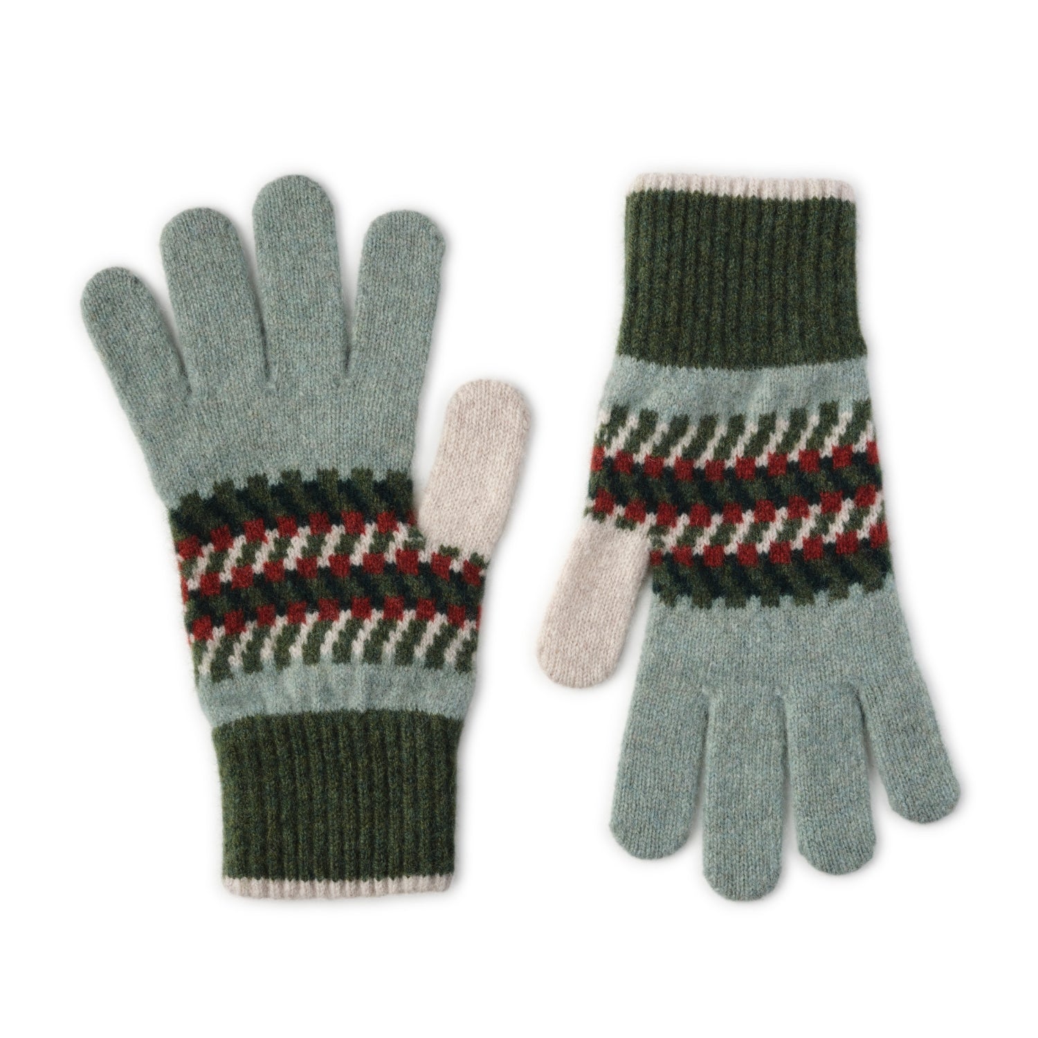 Ladies Patterned Wool Gloves | Corra | Lomond - Forest Green