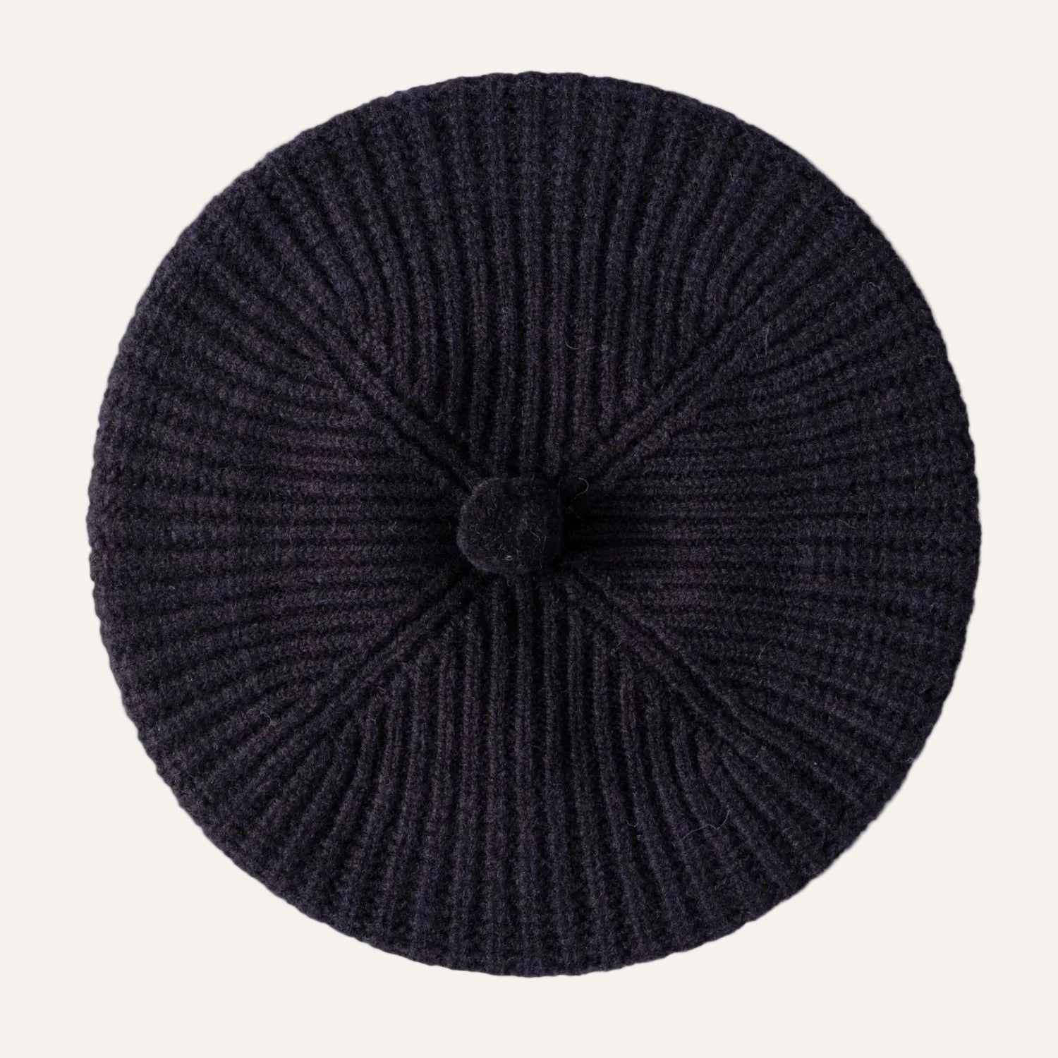Women's Wool Pom Pom Beret | Knitted Ribbed Beret | Navy Blue