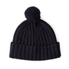 Pom Pom Beanie Hat - Ribbed beanie for women - navy blue