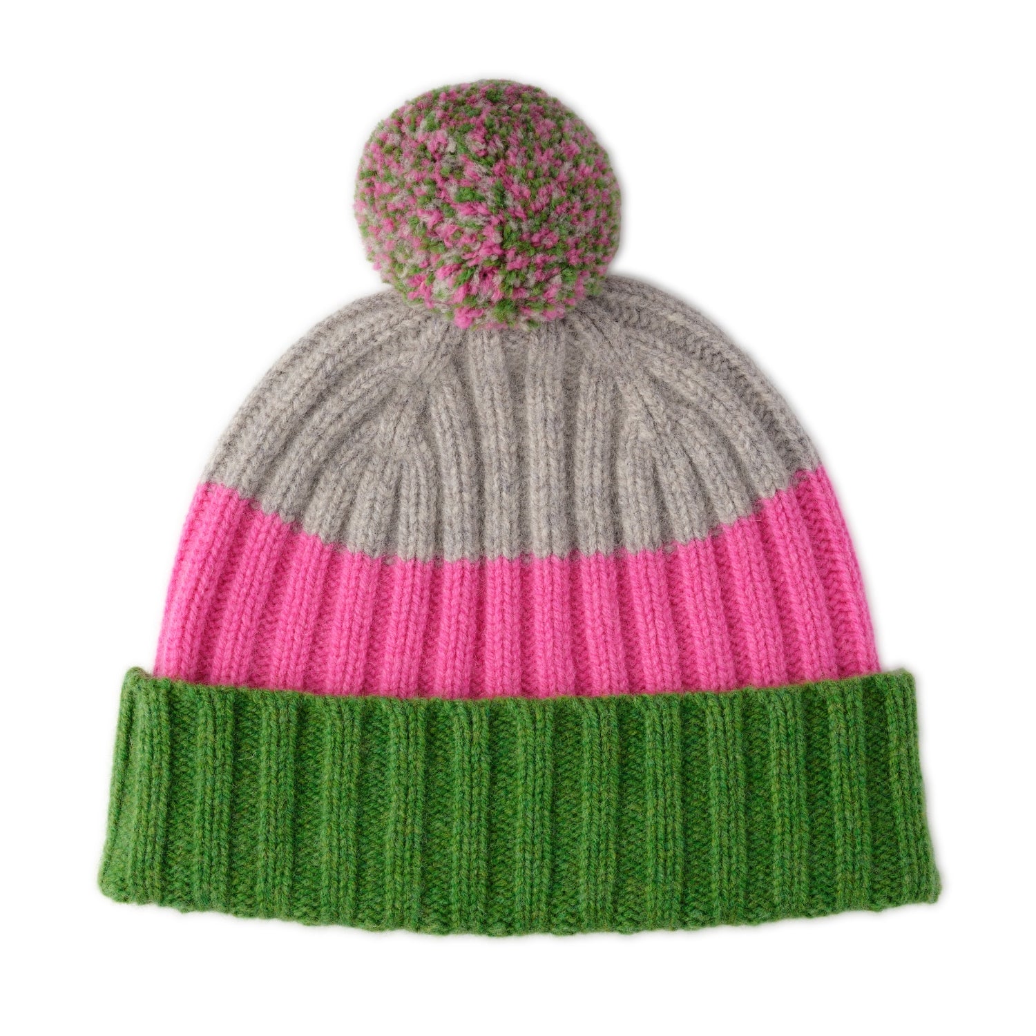 Pom Pom Hat | Grey, Green, Pink | The Cashmere Choice