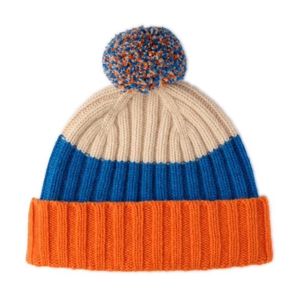 Pom Pom Hat | Beige, Blue, Orange | The Cashmere Choice