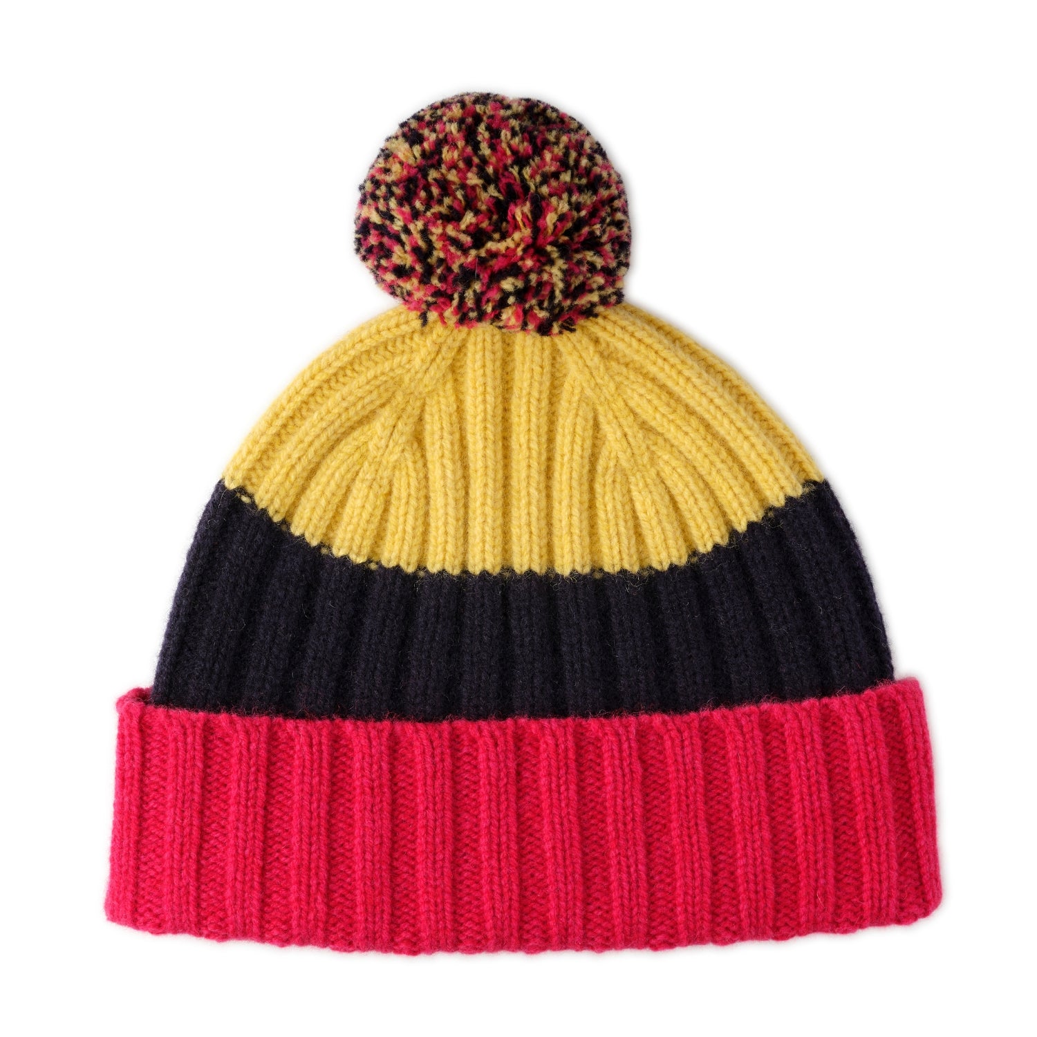 Chuncky lambswool beanie hat for ladies - red black and beige