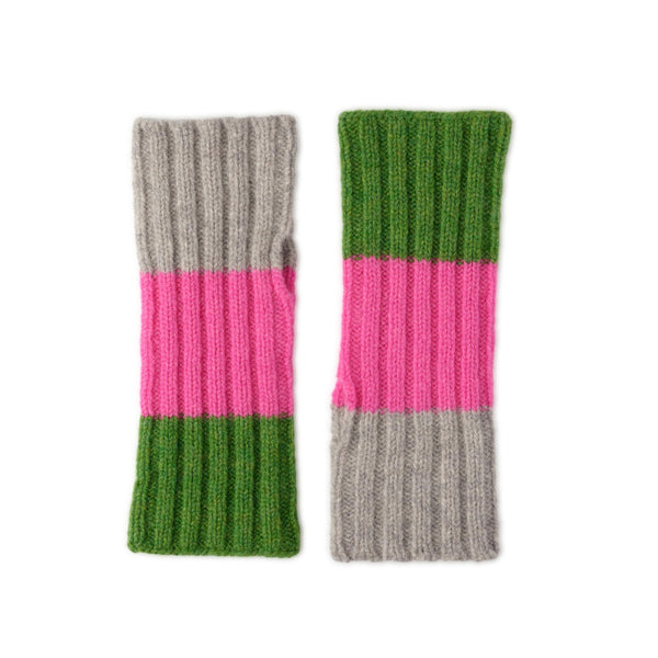Chuncky lambswool fingerless mittens for ladies - green