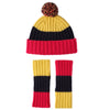 Chuncky lambswool beanie hat and mitten set for ladies - red black and beige