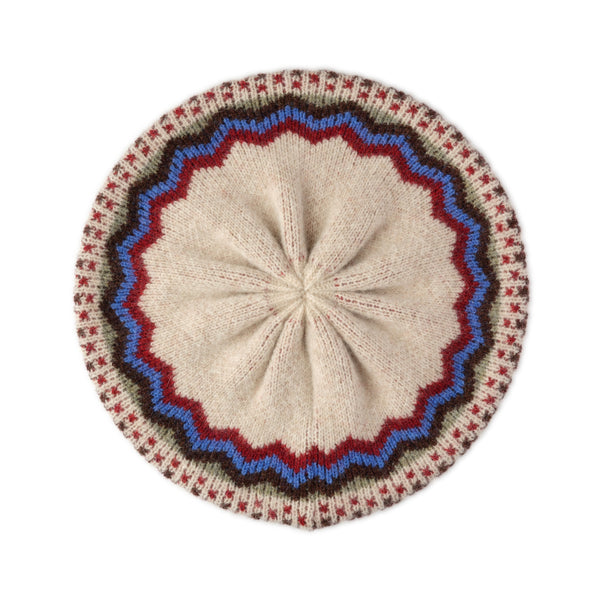 Fairisle Patterned Beret in Beige | The Cashmere Choice