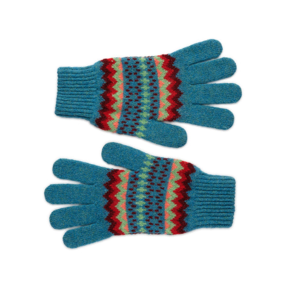 Pure Lambswool Patterned Christmas Gloves - Blue