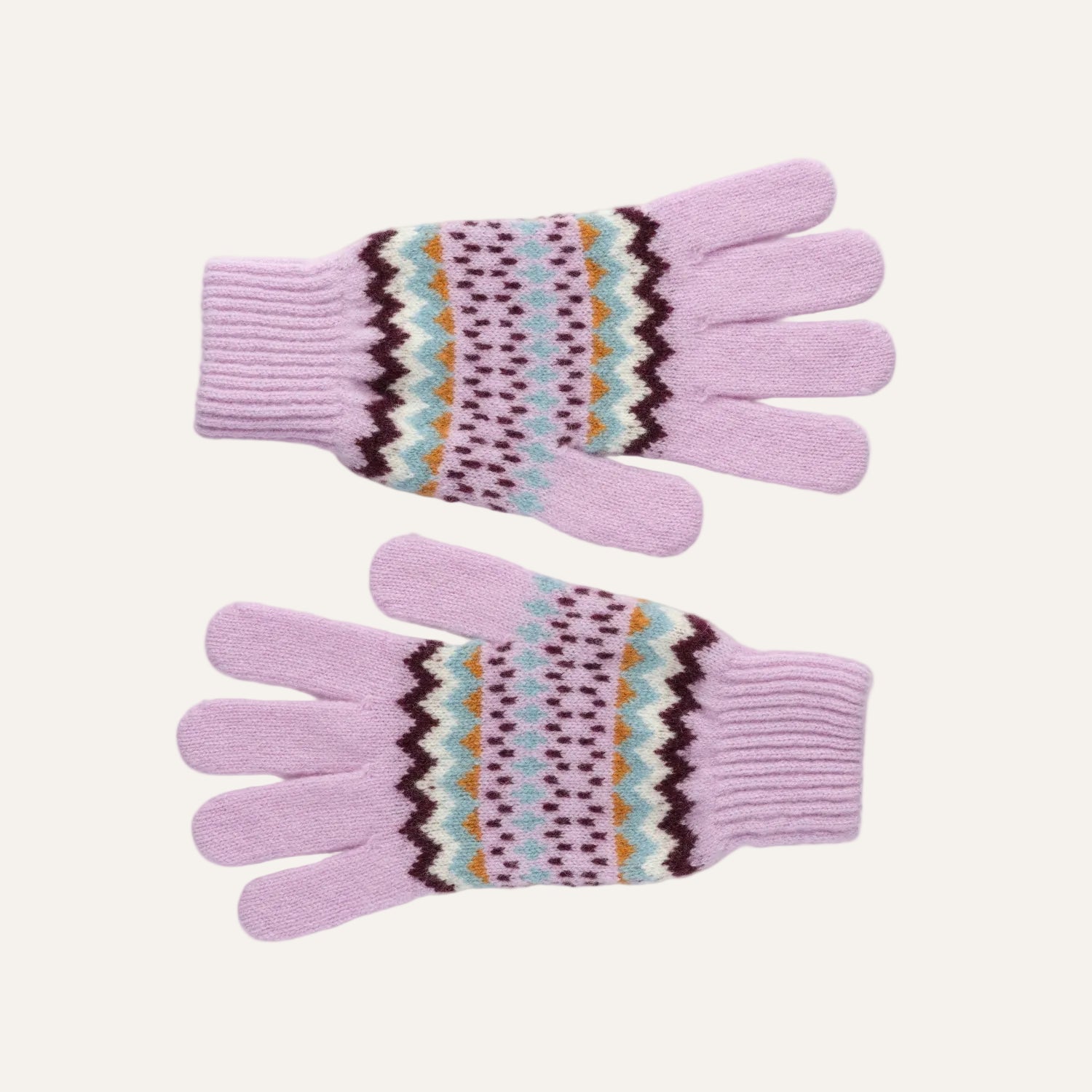 Pure Lambswool Ladies Gloves - Patterned Christmas Gloves - Lilac