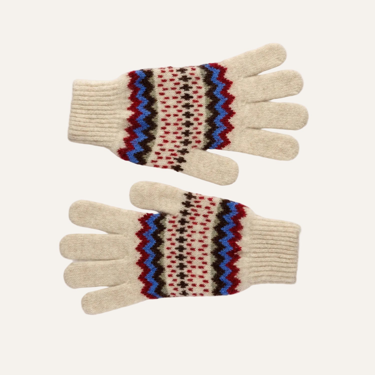 Pure Lambswool Ladies Gloves - Patterned Christmas Gloves - Natural Beige