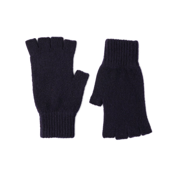 Fingerless Ladies Gloves - Half Finger Lambs Wool Gloves - Navy Blue