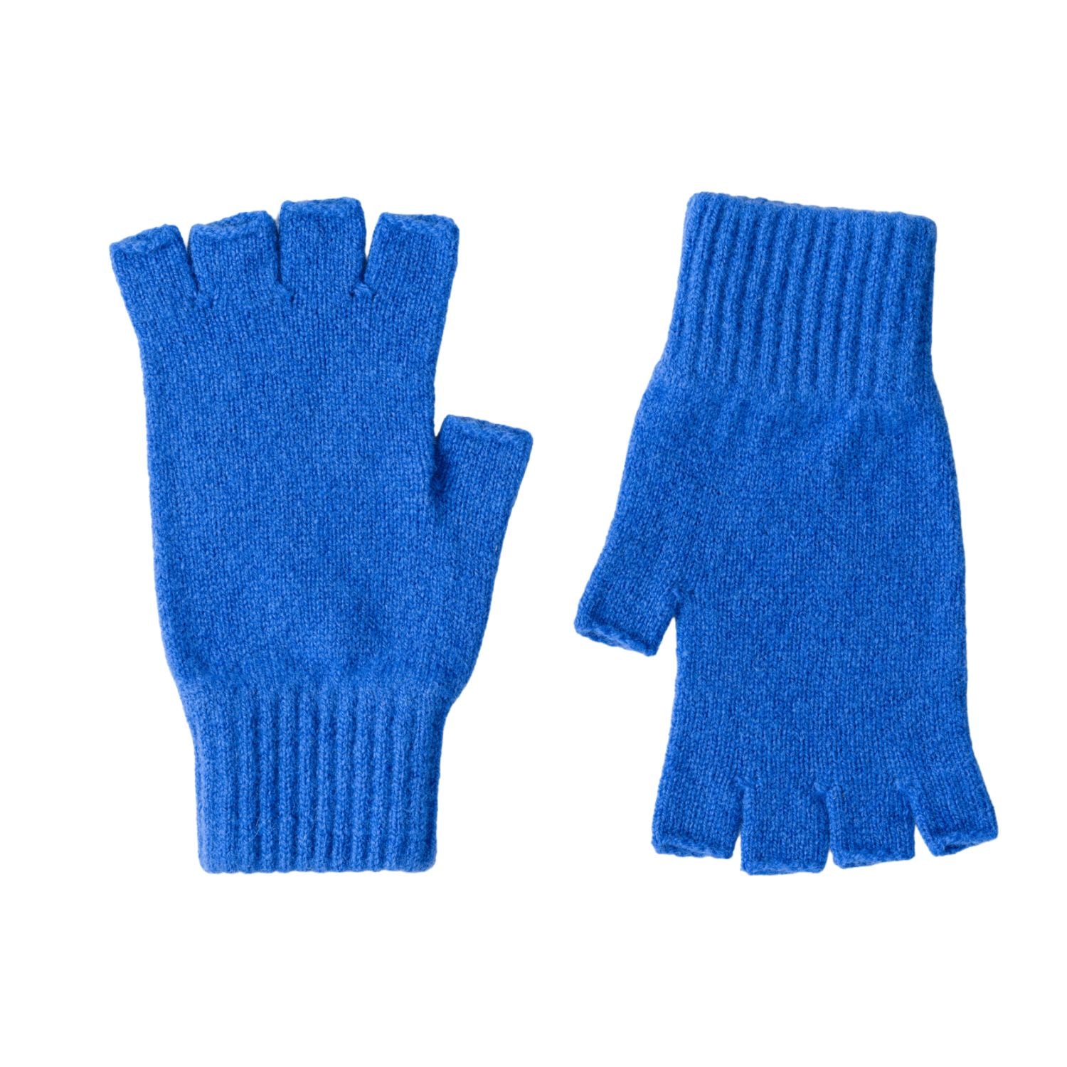 Fingerless Ladies Gloves - Half Finger Lambs Wool Gloves - Cobalt Blue