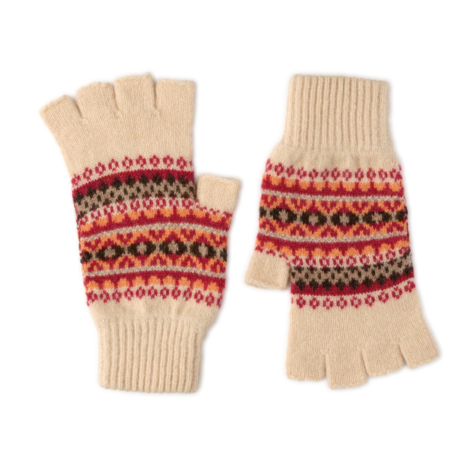 Fairisle Fingerless Gloves Set | Beige | The Cashmere Choice