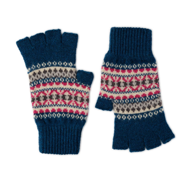 Patterned Fingerless Gloves for Ladies | Blue | The Cashmere Choice