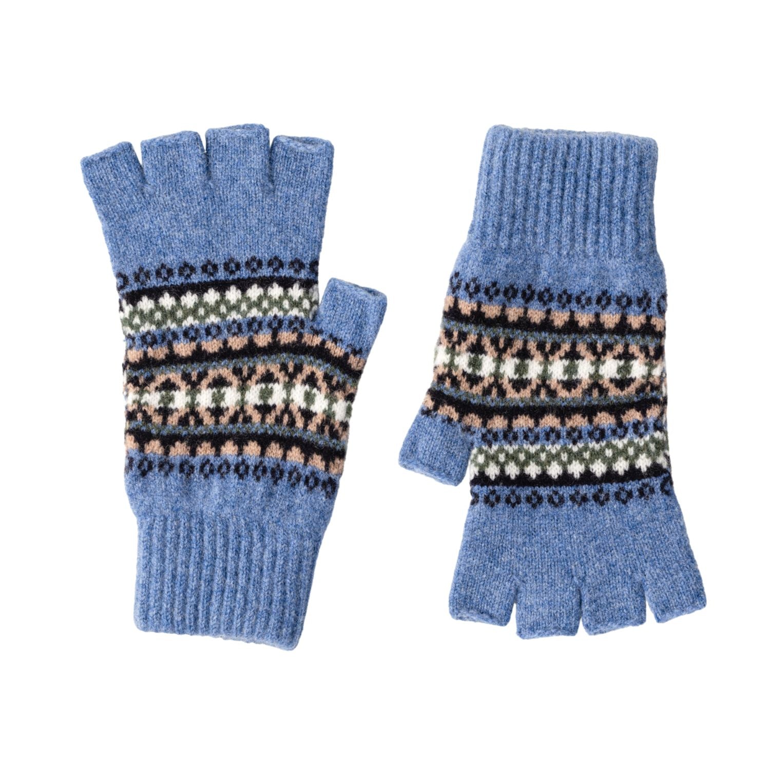 Fairisle Patterned Fingerless Wool Gloves for Ladies | Dark Blue | The Cashmere Choice