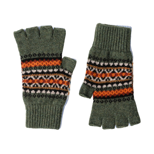 Fairisle Patterned Fingerless Wool Gloves for Ladies | Country Green | The Cashmere Choice