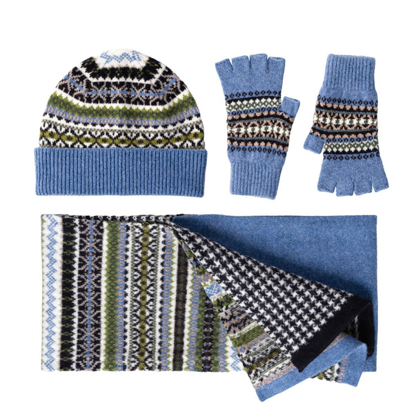 Fairisle Patterned Scarf Glove and Beanie Hat Gift Set for Ladies | Dark Blue | The Cashmere Choice