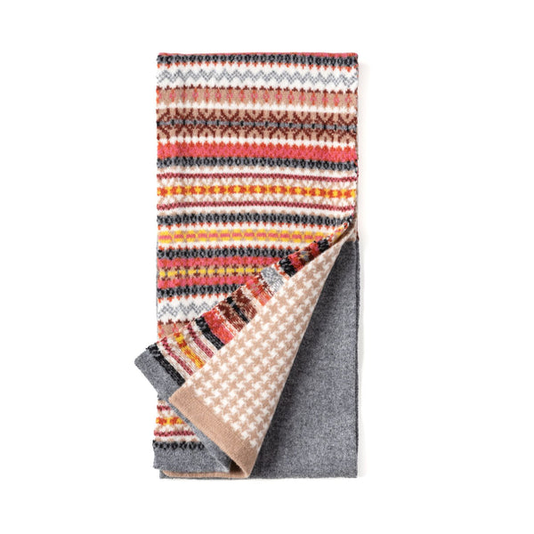 Ladies Fairisle Wool Scarf | Beige, Pink, GreyPattern | The Cashmere Choice