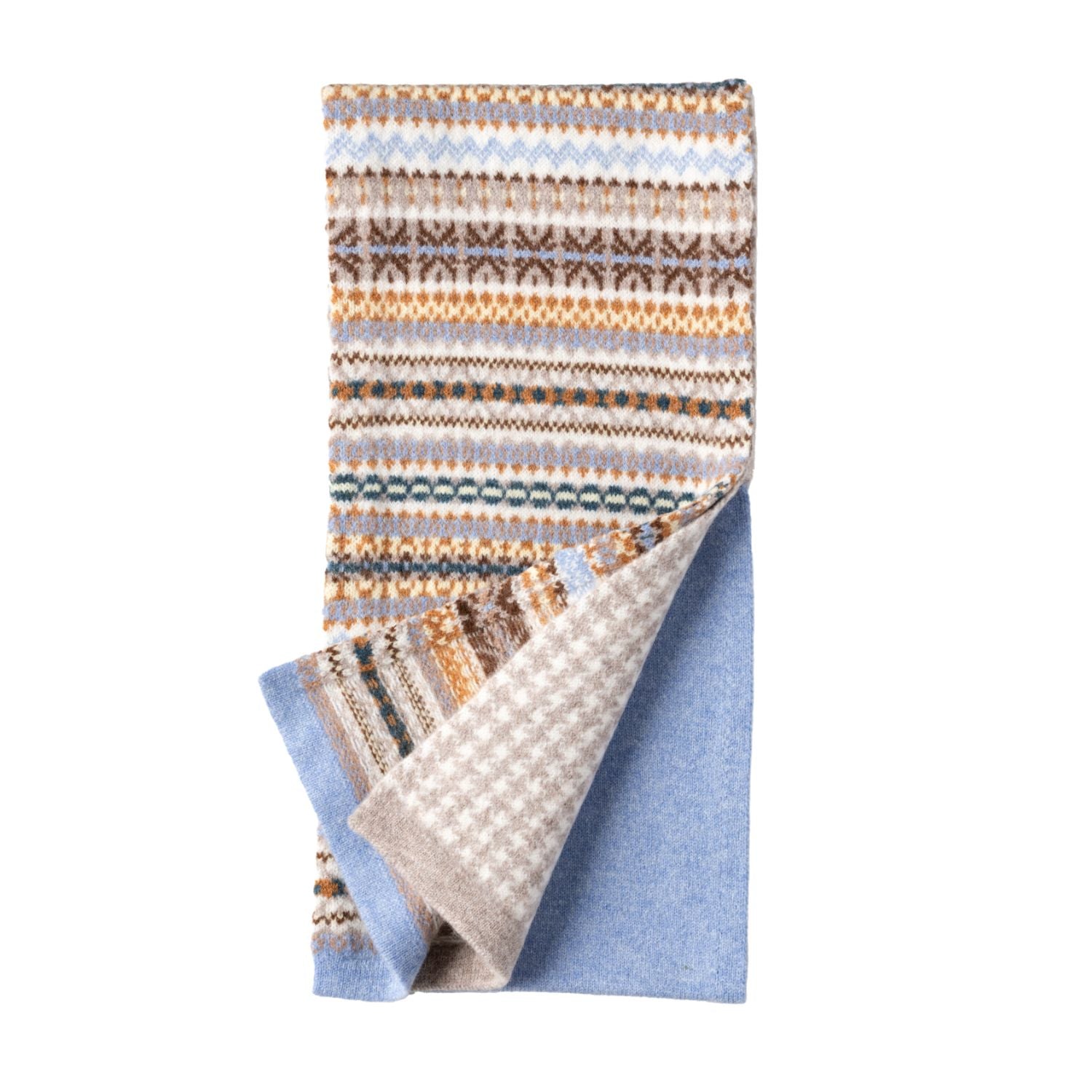 Ladies  Fairisle Patterned Wool Scarf | Light Blue | The Cashmere Choice