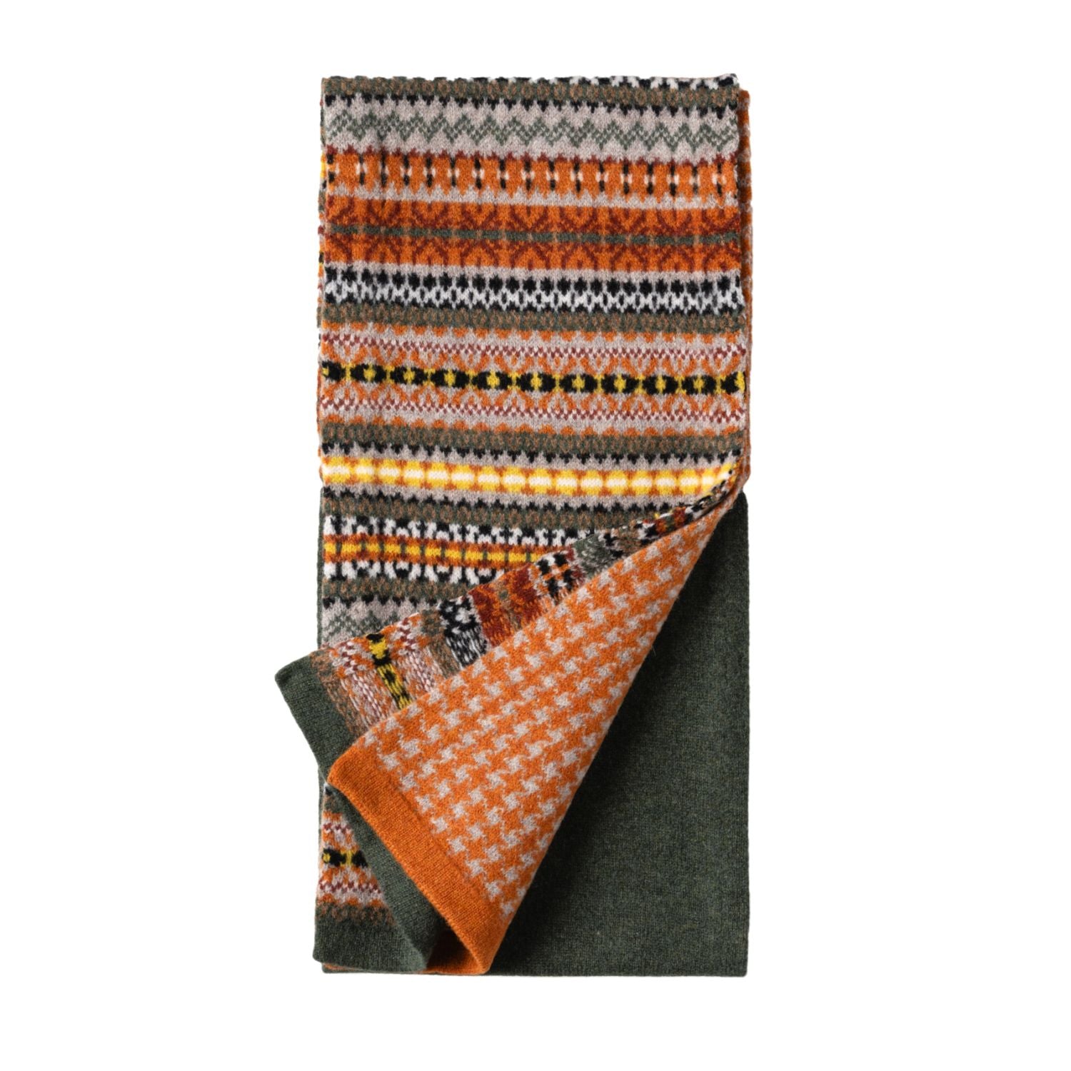 Ladies Fairisle Patterned Wool Scarf | Country Green | The Cashmere Choice