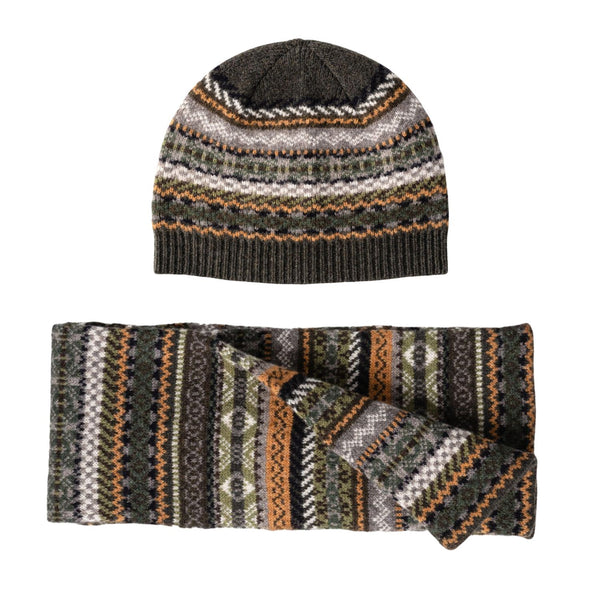 Fairisle Patterned Mens Wool Scarf and Hat Set | Green | The Cashmere Choice