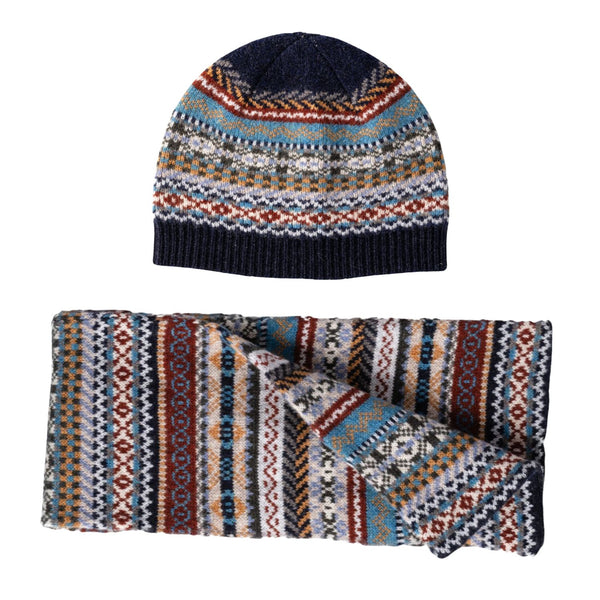Fairisle Patterned Mens Wool Scarf and Hat Set | Blue | The Cashmere Choice