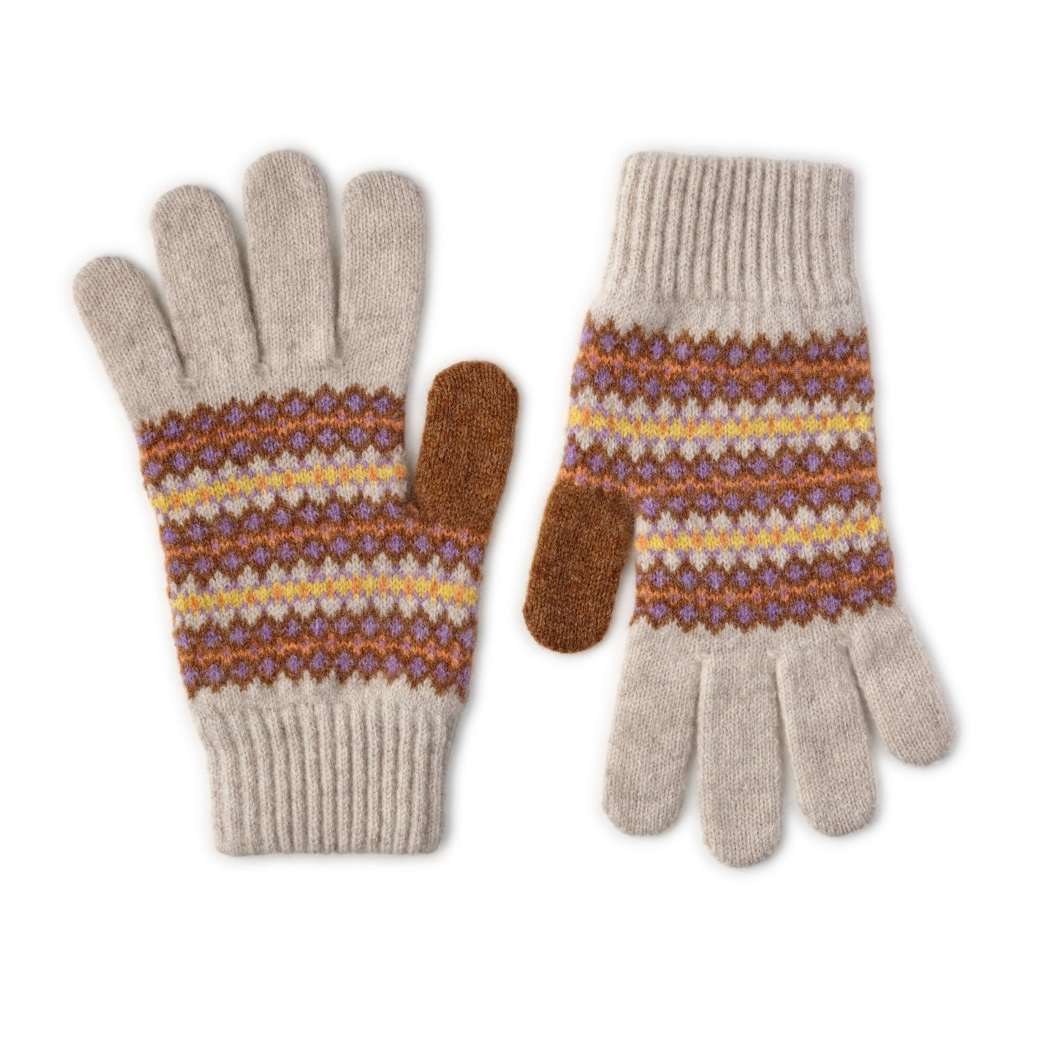 Women's Wool Gloves | Beige Fairisle Pattern Knitted Gloves
