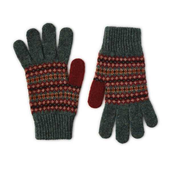 Ladies Fairisle Gloves - Lambswool Gloves for Women - Green