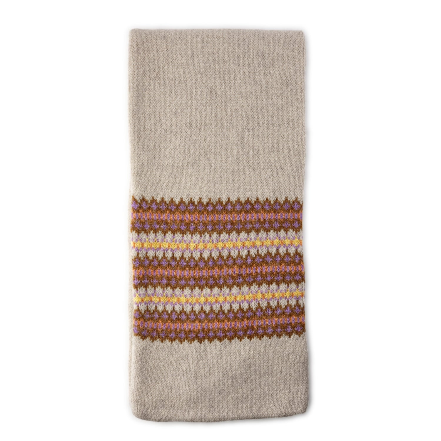 Women's Wool Scarf | Knitted Scarf | Beige Fairisle Pattern