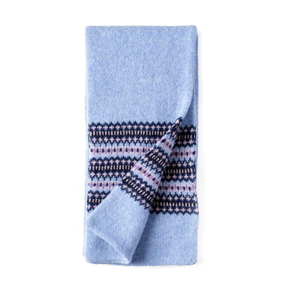 Women's Wool Scarf | Knitted Scarf | Light Blue Fairisle Pattern