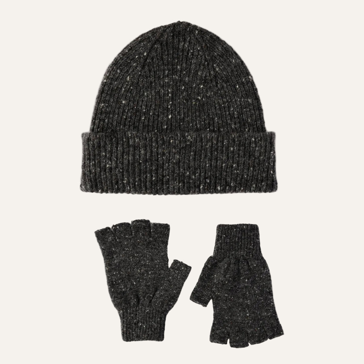 mens donegal wool grey beanie hat and glove gift set