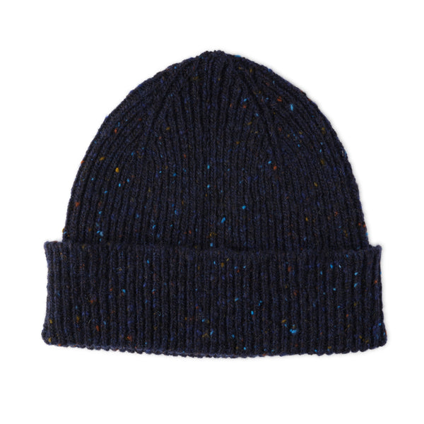 Mens Chunky Beanie | Donegal Wool  | Navy Blue | The Cashmere Choice