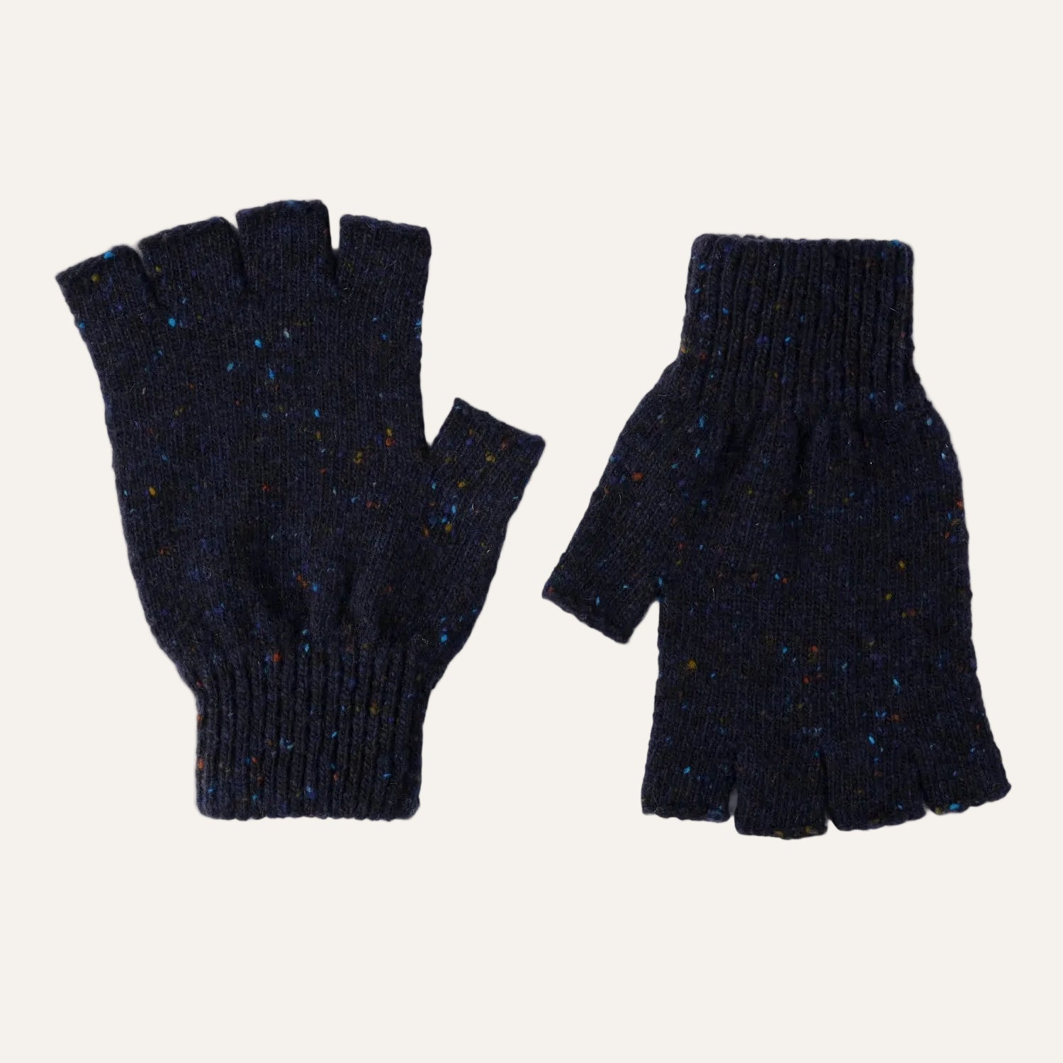 mens donegal wool blue fingerless gloves gift set