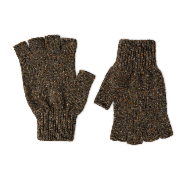 mens wool fingerless gloves - brown