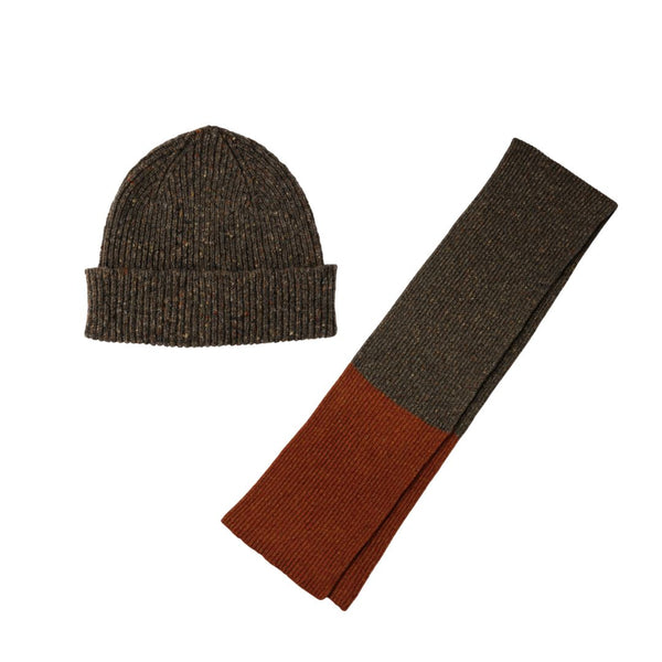 Mens Gift Set - Brown Beanie Hat and Scarf - Pure Lambswool - Lomond Lambswool