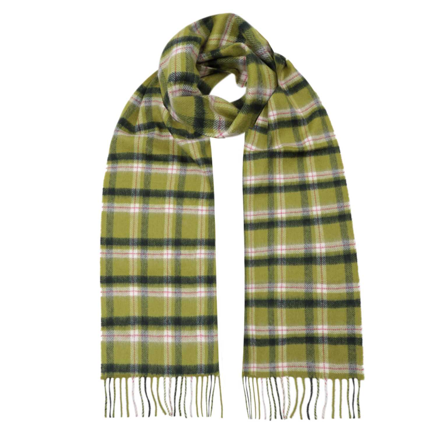 Checked Cashmere Scarf - Kelp Green Wine Overcheck 
