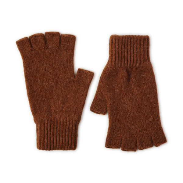 Fingerless Ladies Gloves - Half Finger Lambs Wool Gloves - Brown