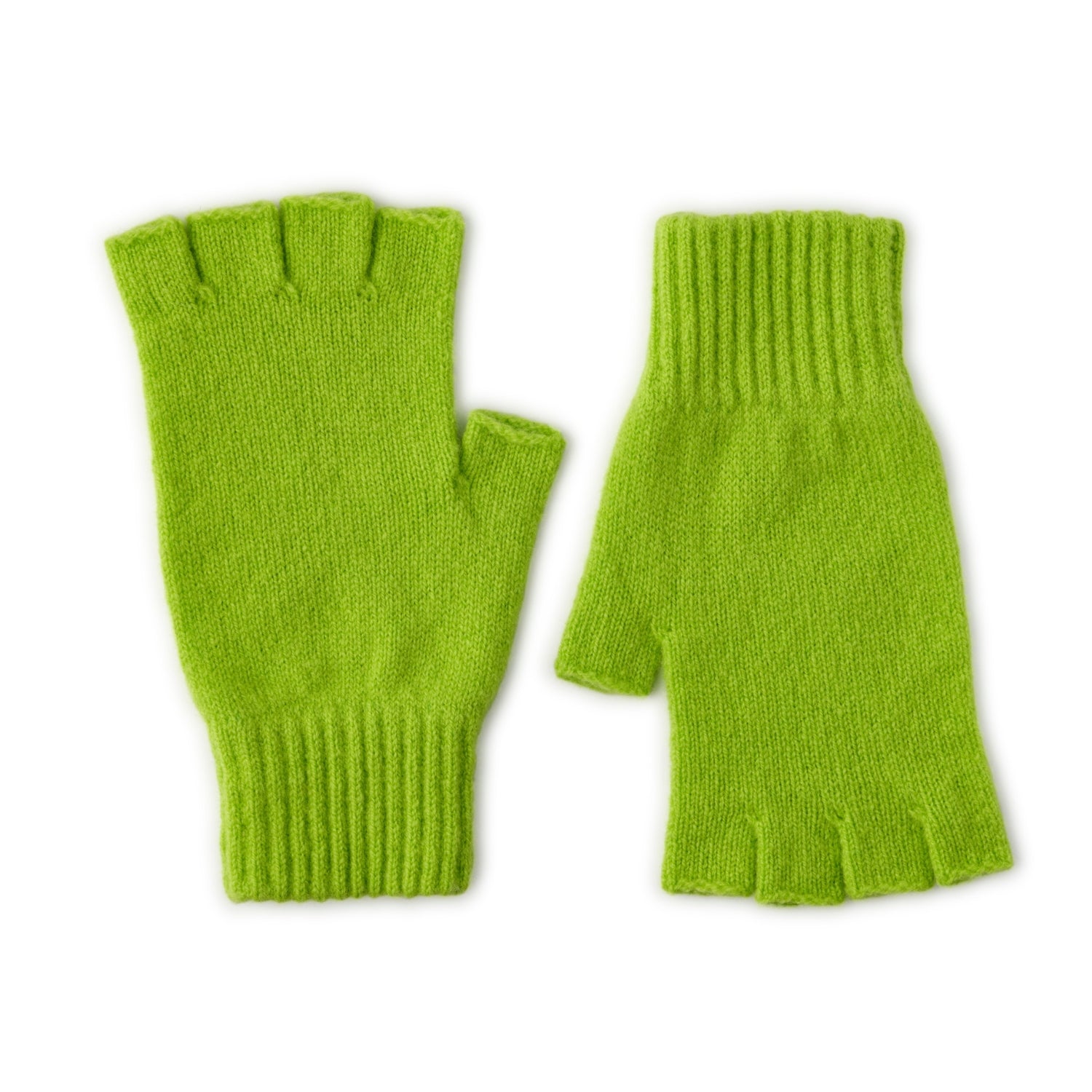 Fingerless Ladies Gloves - Half Finger Lambs Wool Gloves - Lime Green