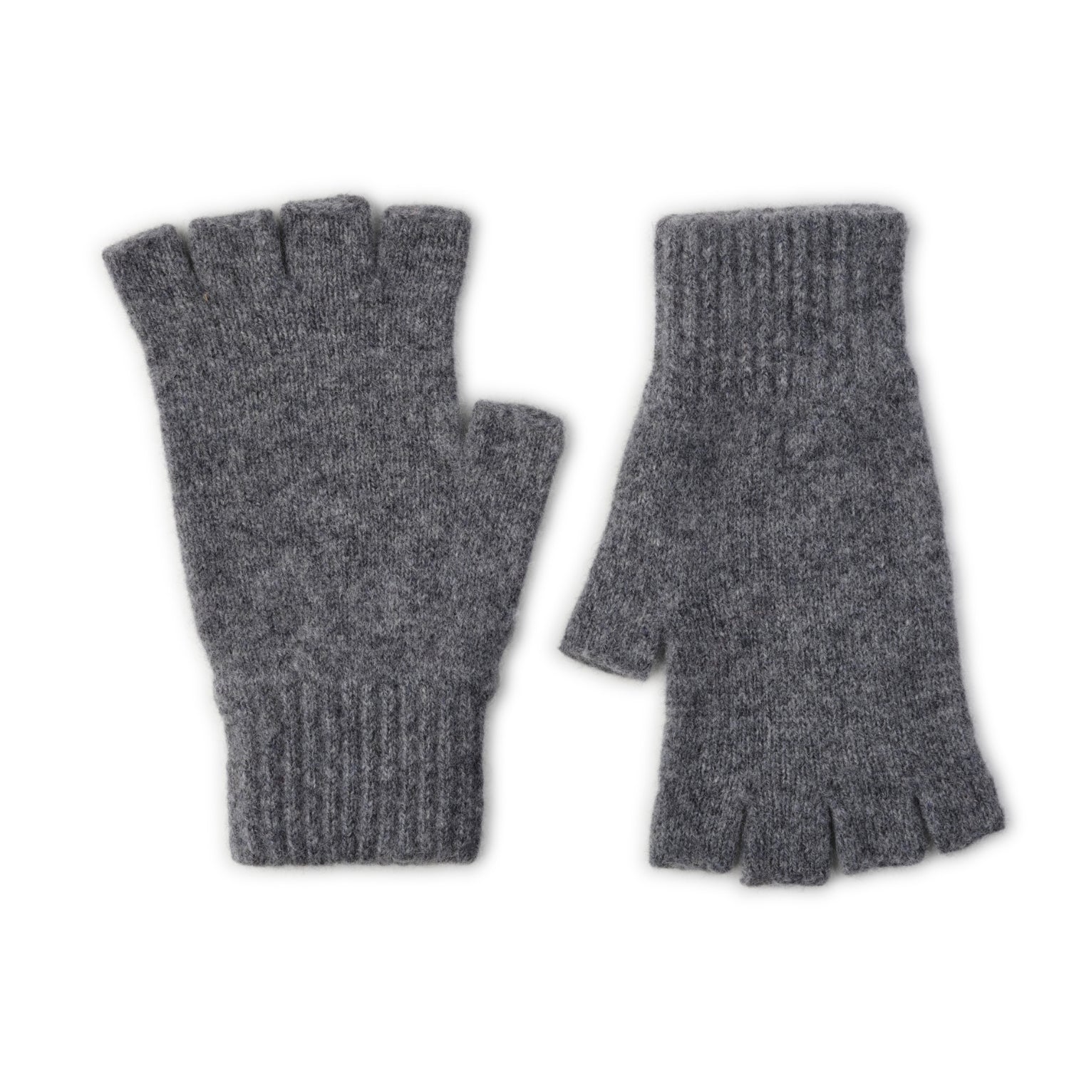 Fingerless Ladies Gloves - Half Finger Lambs Wool Gloves - Grey