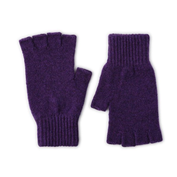 Fingerless Ladies Gloves - Half Finger Lambs Wool Gloves - Purple Aubergine