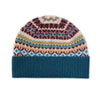 Ladies Fairisle Wool Beanie | Teal Blue Pattern | The Cashmere Choice