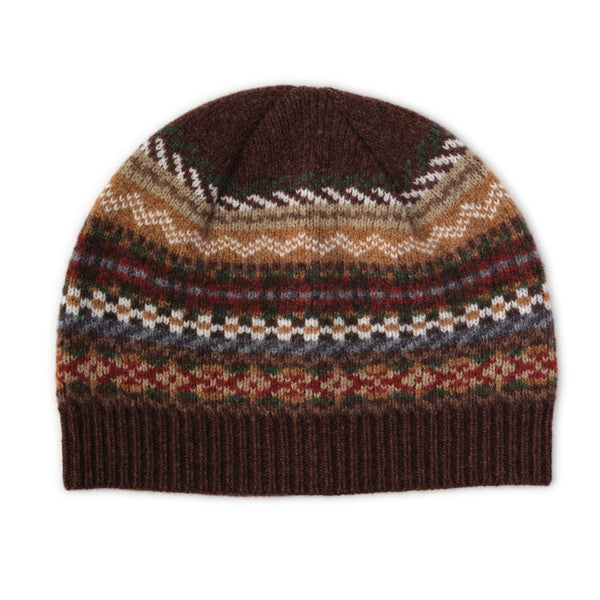 Fairisle Lambswool Beanie Hat for Men - Scotland Lochinver | Brown | The Cashnere Choice
