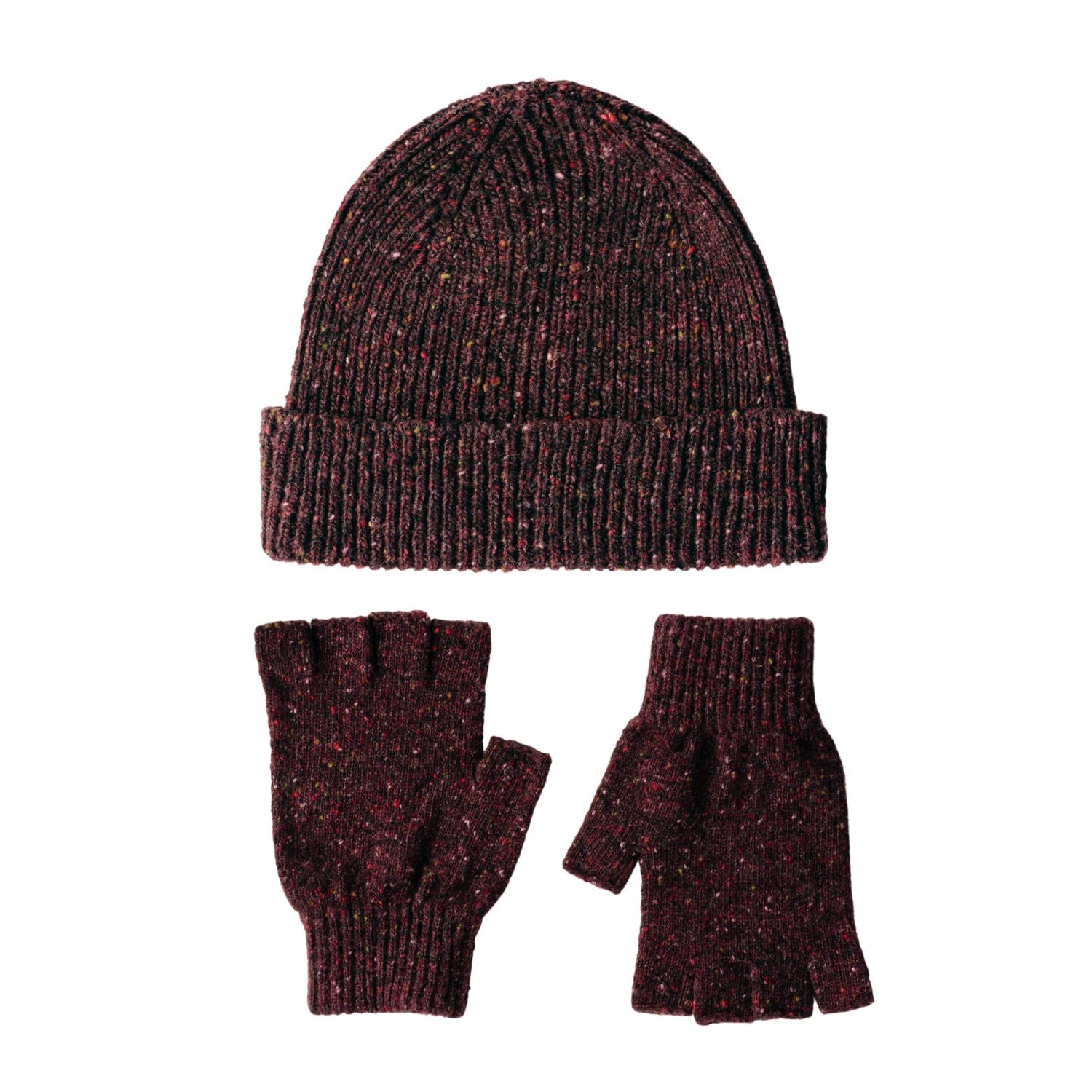 Mens Chunky Wool Gloves and Beanie Hat Set | Donegal Wool | Merlot | The Cashmere Choice