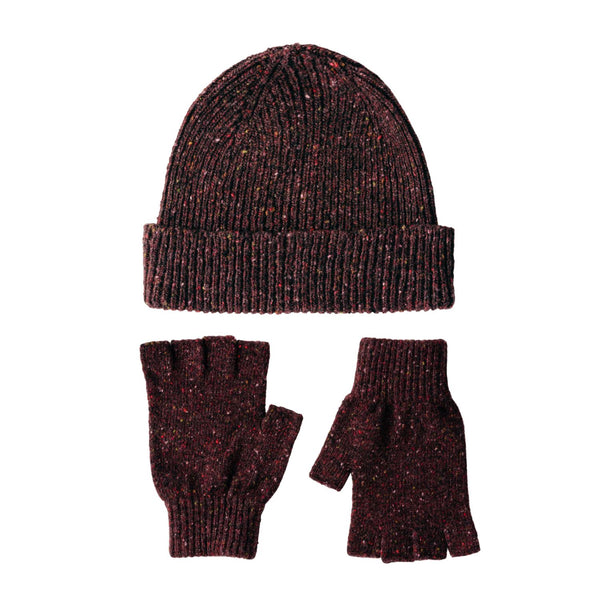 Mens Chunky Wool Gloves and Beanie Hat Set | Donegal Wool | Merlot | The Cashmere Choice
