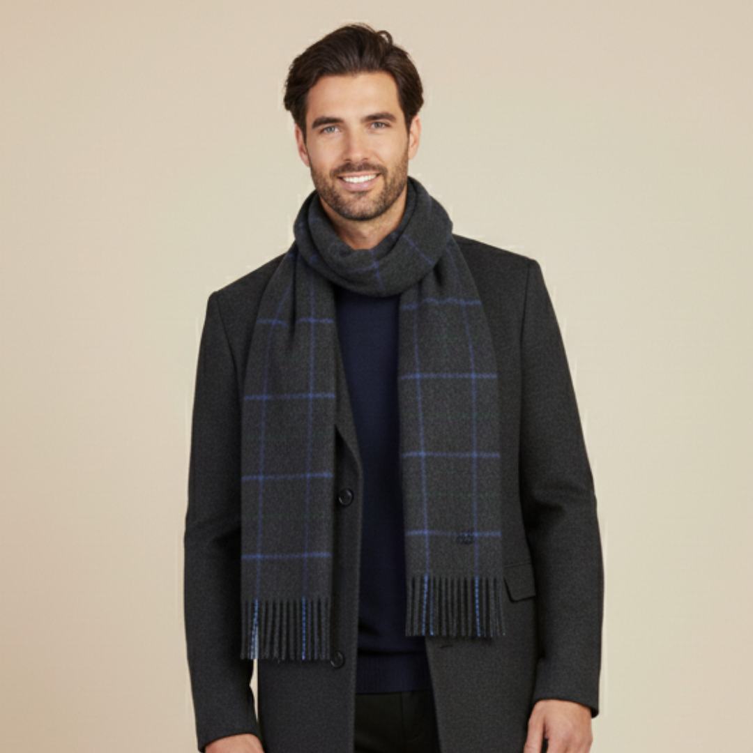 Deluxe Thick Knit Cashmere Checked Scarf | Lomond