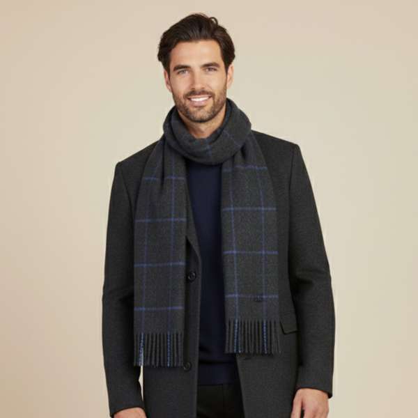 Deluxe Thick Knit Cashmere Checked Scarf | Lomond